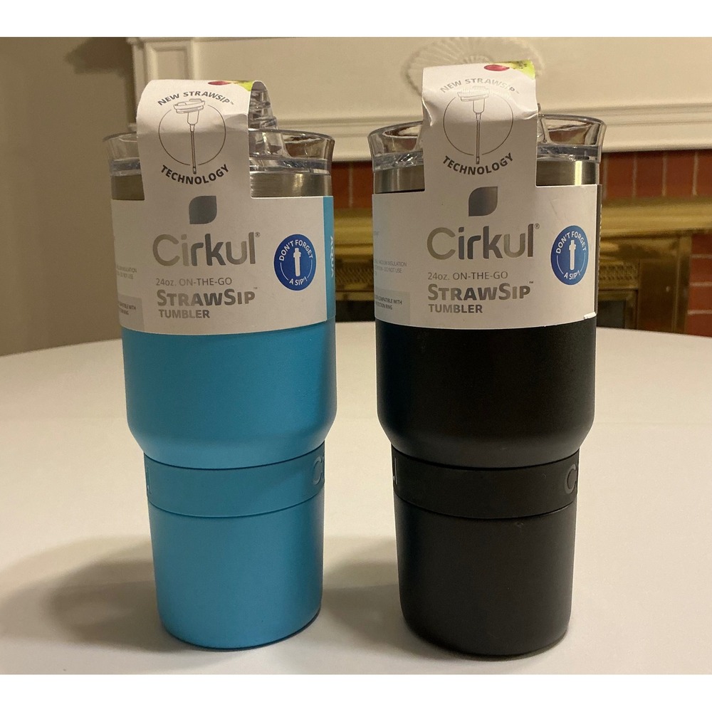 Cirkul 24oz StrawSip Tumbler Set‎ of 2 Aqua and Carbonite Stainless Steel New